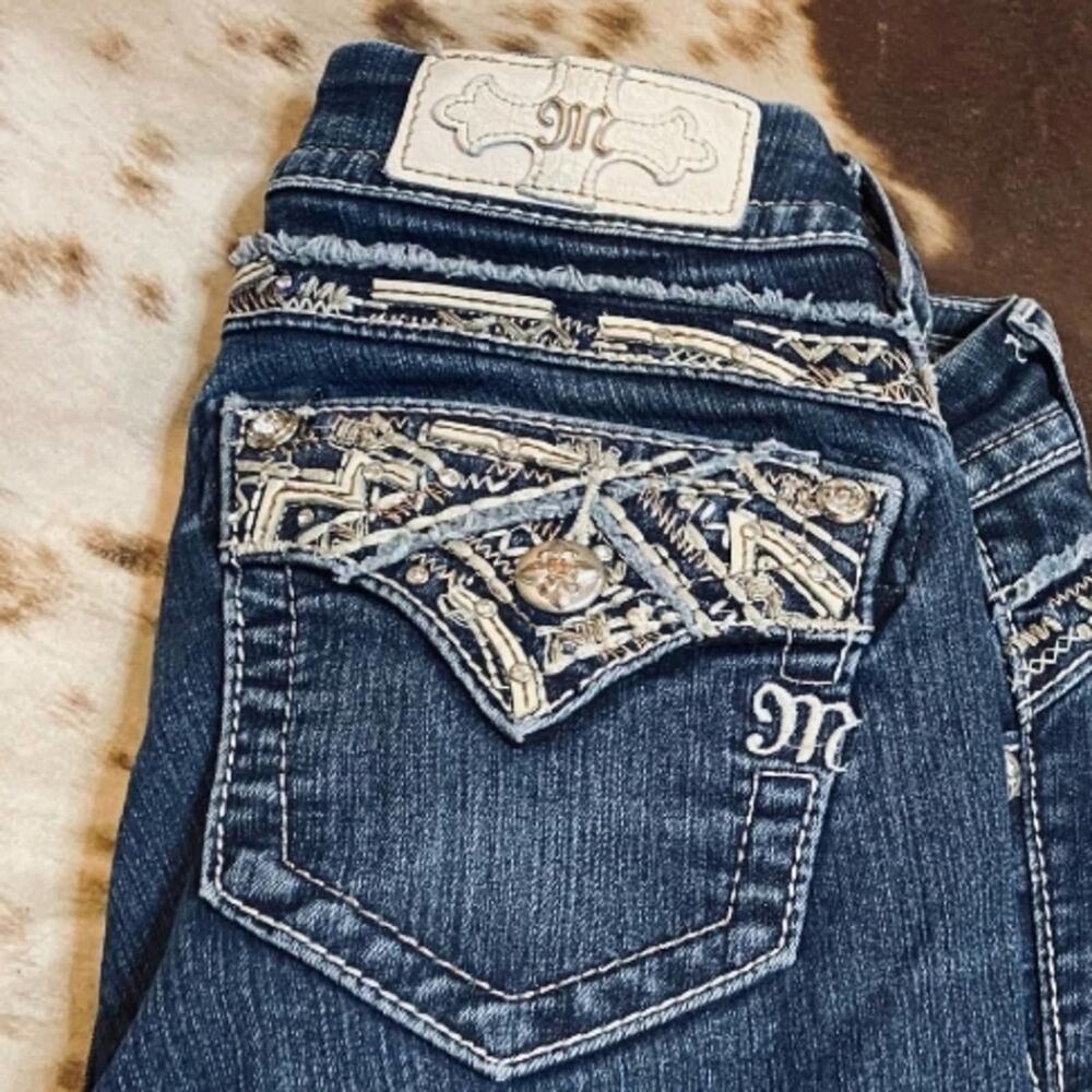 Miss me Standard Boot cut dark wash embroidered jeans size 28